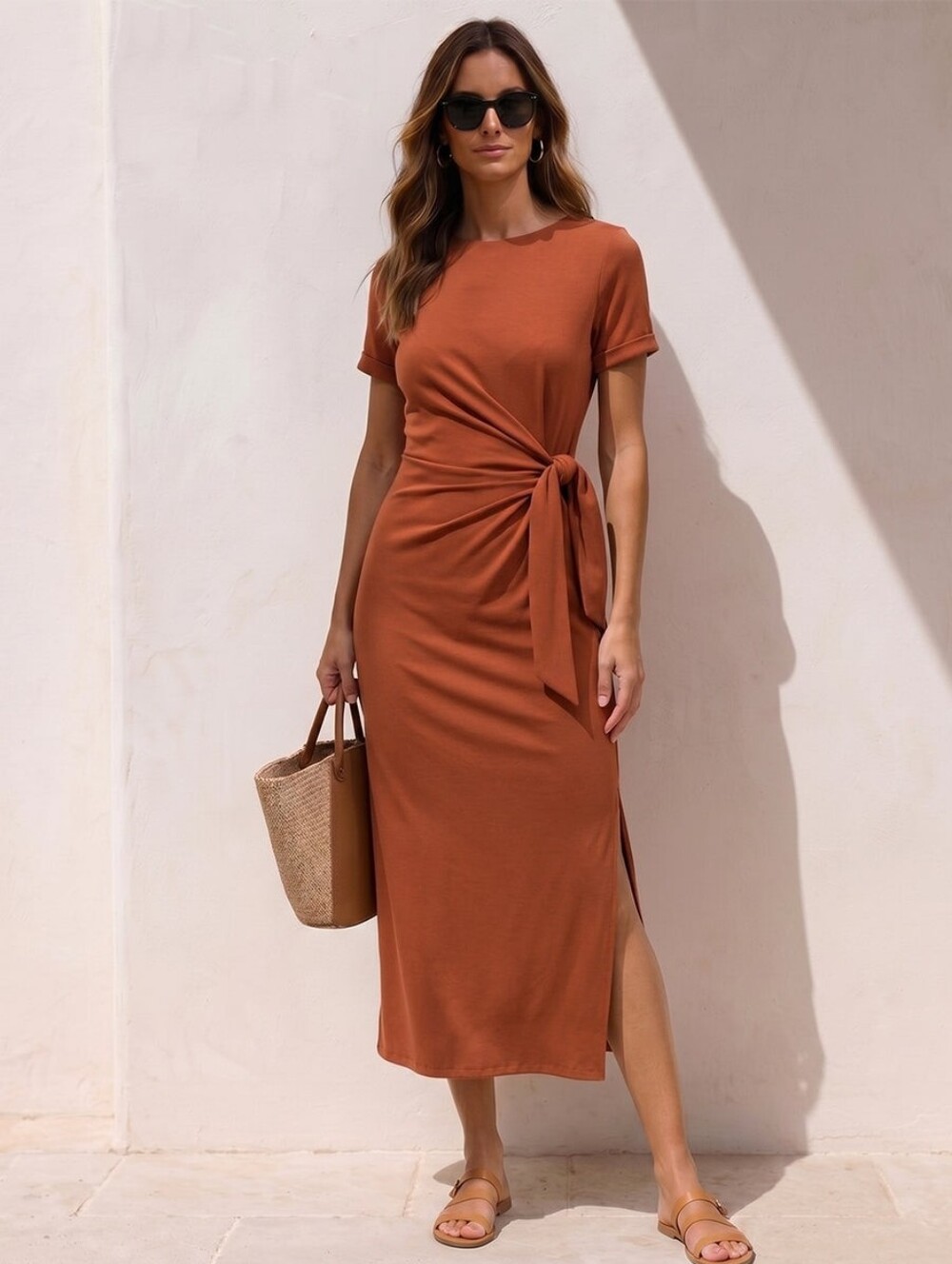 Banana Republic Super Soft Sandwash Modal Sash Tie Maxi Dress in rust/terracotta